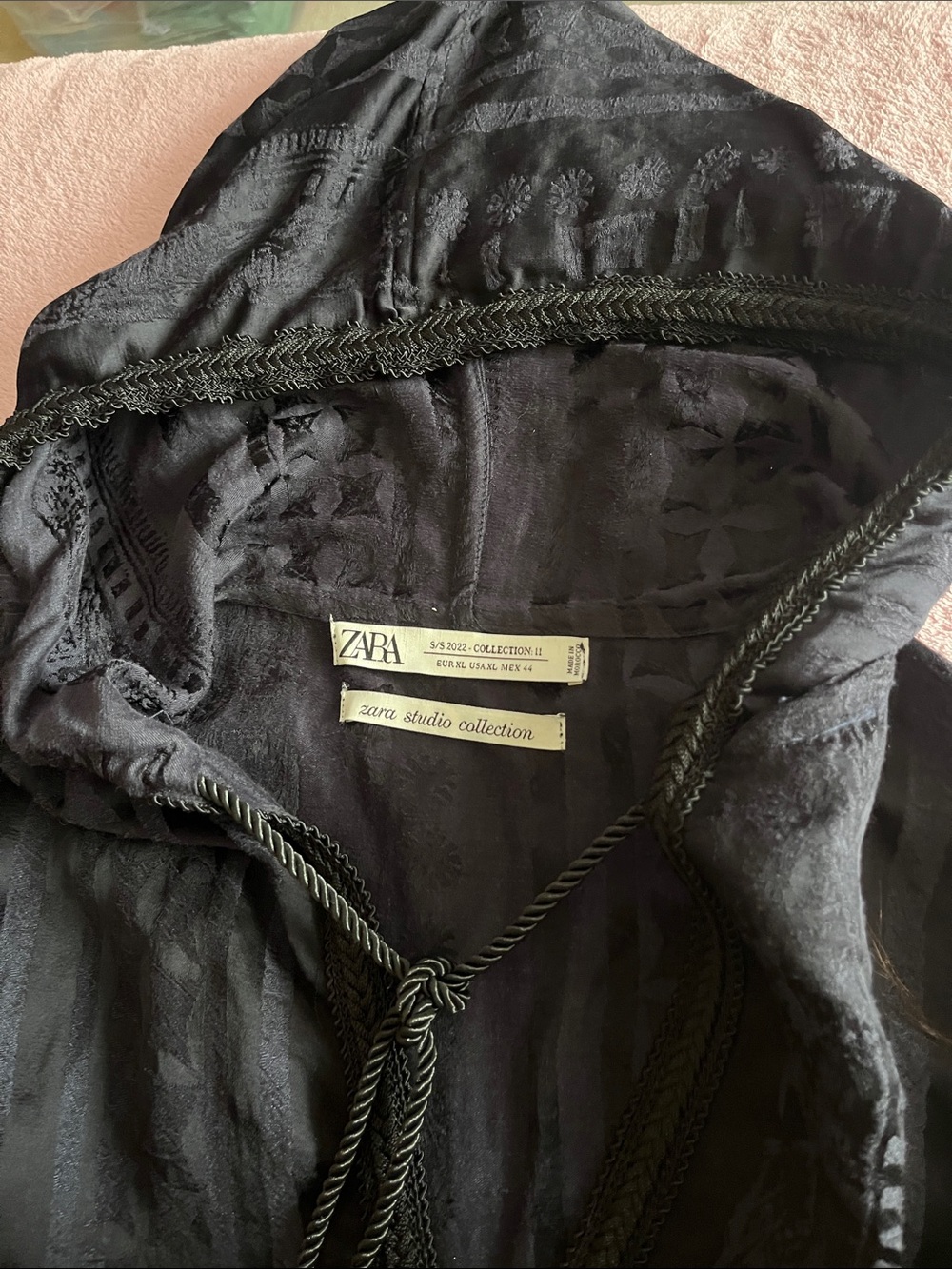 Zara Black Hooded Tunic Jacket with Tassel Tie - Picture 7 of 7